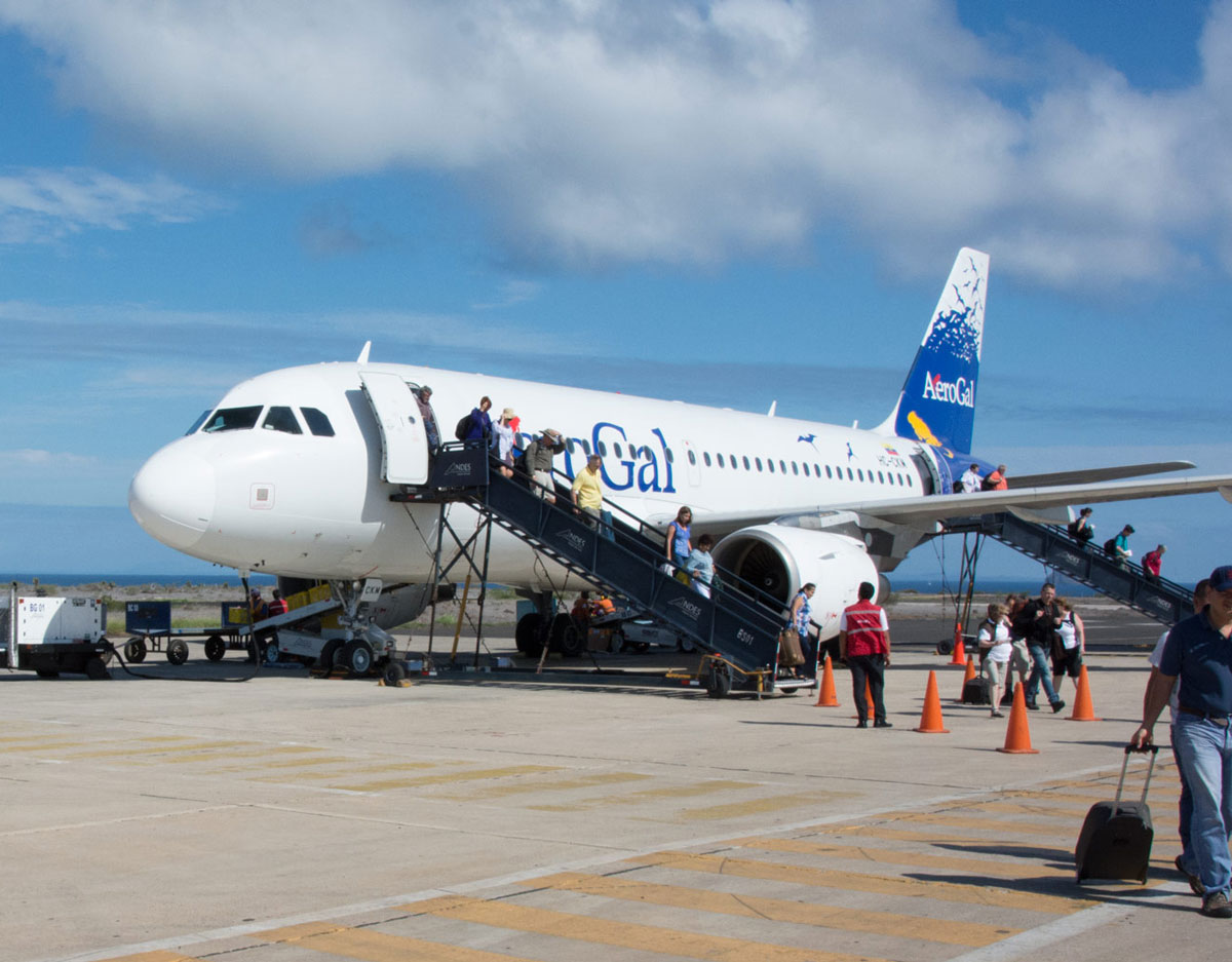 Airplane on Baltra Tarmac in the Galapagos